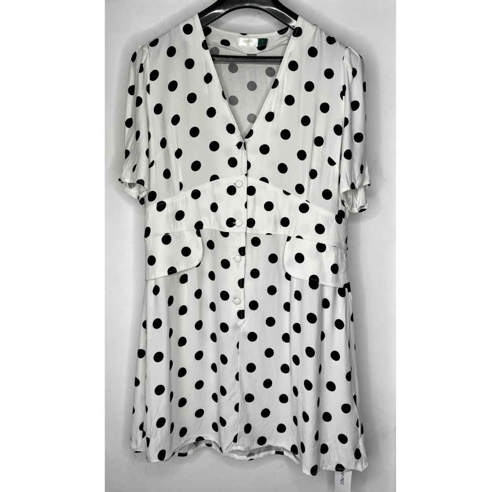 RIXO London Laura Button Down Mini Dress in Black & White Polka Dot XL - Picture 2 of 12